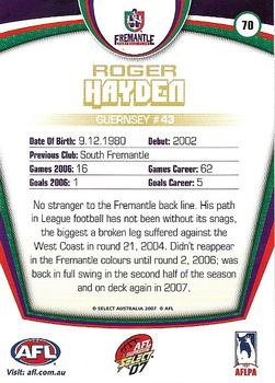 2007 Select AFL Supreme #70 Roger Hayden Back